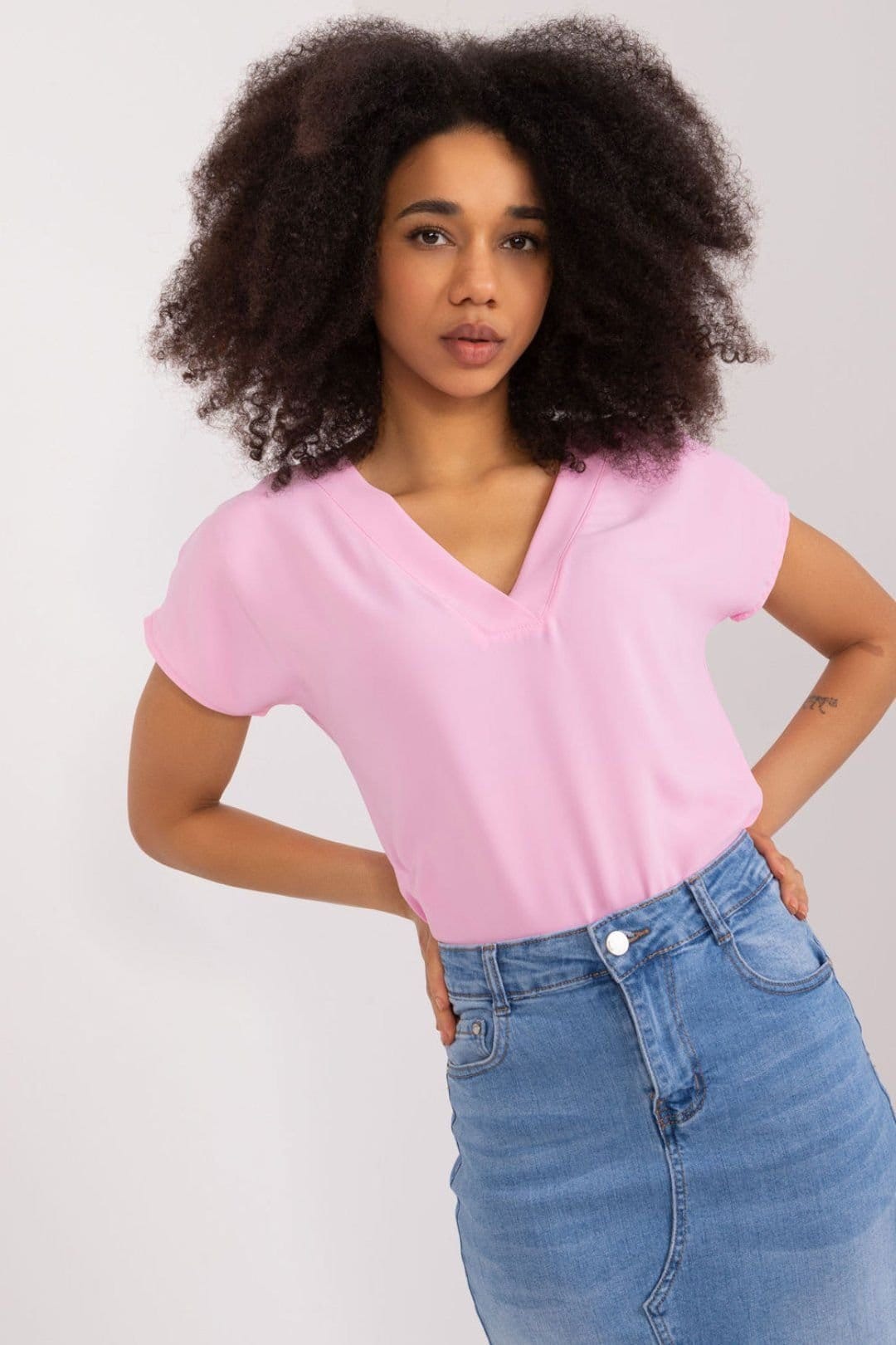 Love Lace Pink Polyester V-Neck Blouse