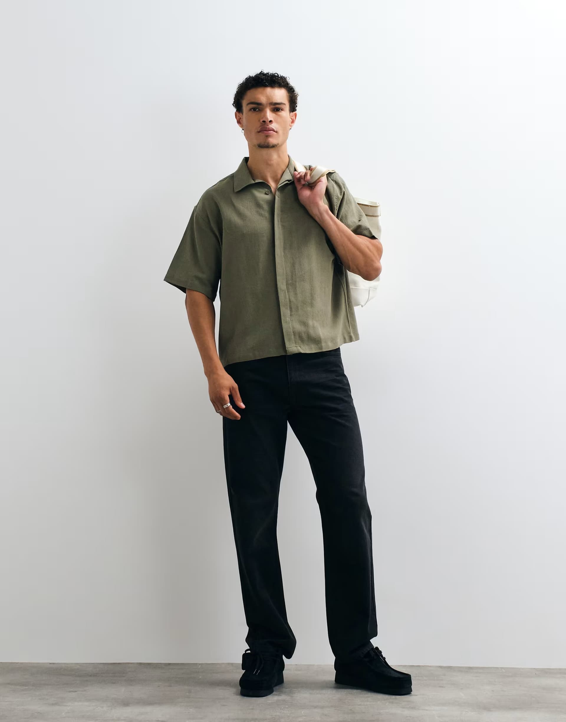 ASOS ASOS DESIGN oversized khaki shirt with revere collar and concealed placket