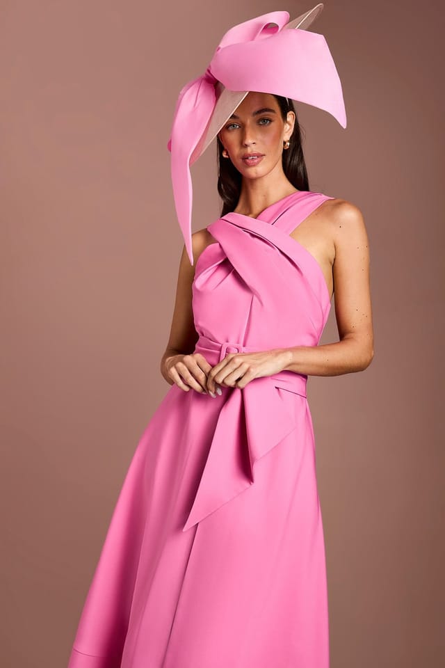 Coast Coast Women's Lisa Tan Cross Neck Belted Crepe Midi Dress in Dark Pink - 2