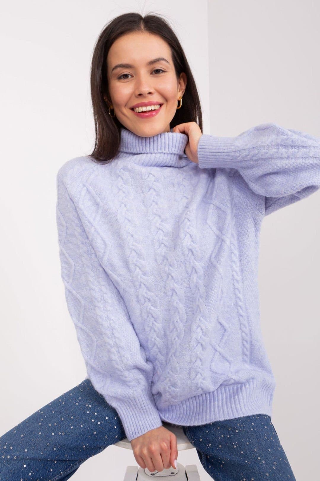 Love Lace Love Lace Women's Plaid Acrylic Turtleneck Long Sleeve Sweater in Violet