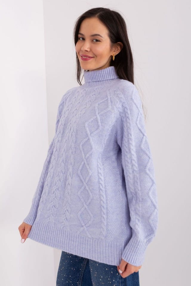 Love Lace Love Lace Women's Plaid Acrylic Turtleneck Long Sleeve Sweater in Violet - 2