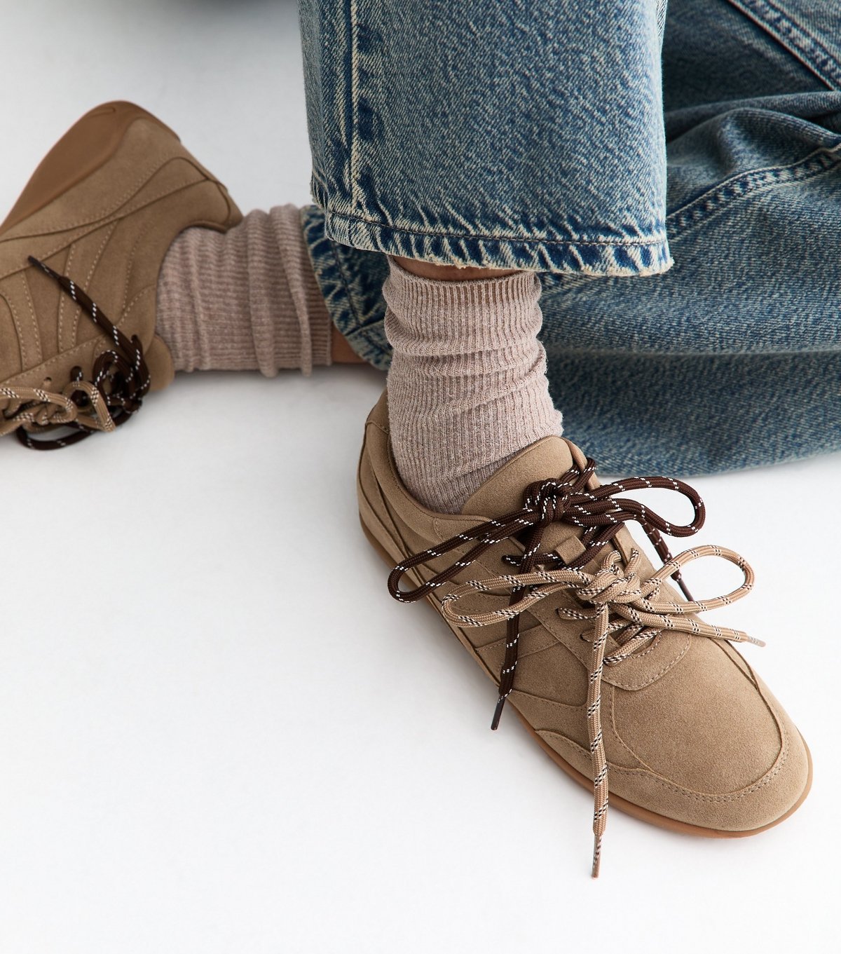 New Look Women's Camel Faux Suede Double Lace Trainers Vegan New Look - 2