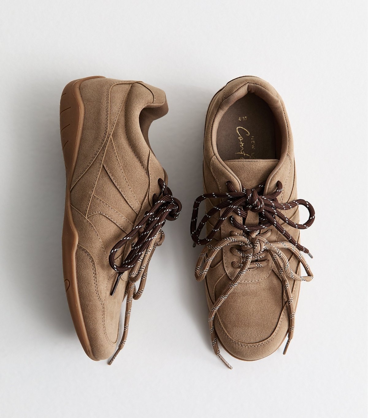 New Look Women's Camel Faux Suede Double Lace Trainers Vegan New Look - 3