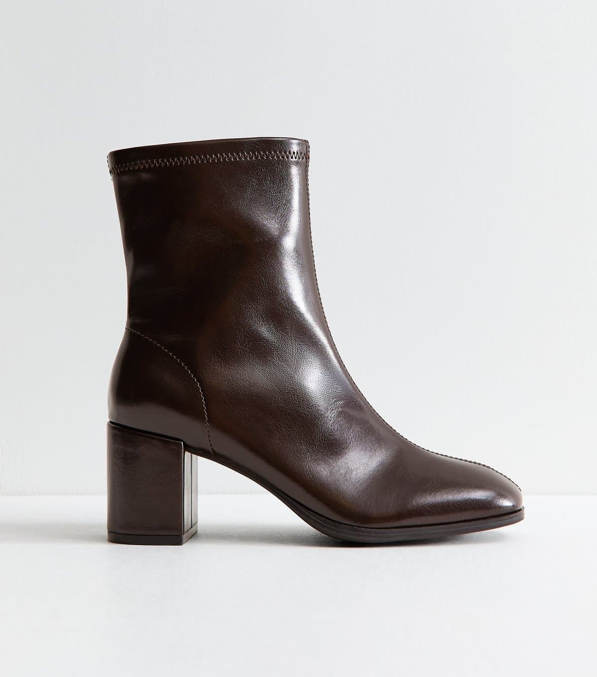 New Look New Look Vegan Dark Brown Faux Leather Sock Block Heel Ankle