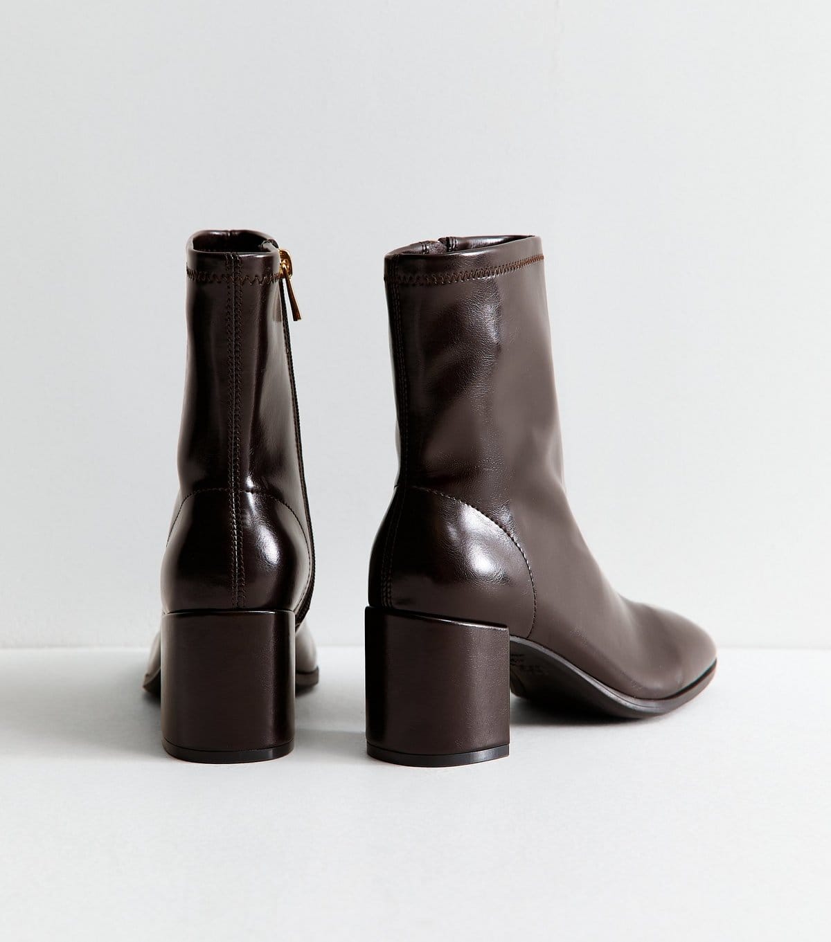 New Look Women's Dark Brown Faux Leather Sock Block Heel Ankle Boots Vegan New Look - 4
