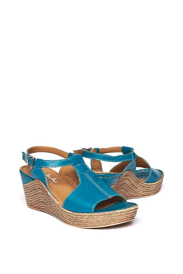 Moshulu Moshulu Women's 'Peach Melba 2' T-Bar Wedge Sandals in Teal - 2