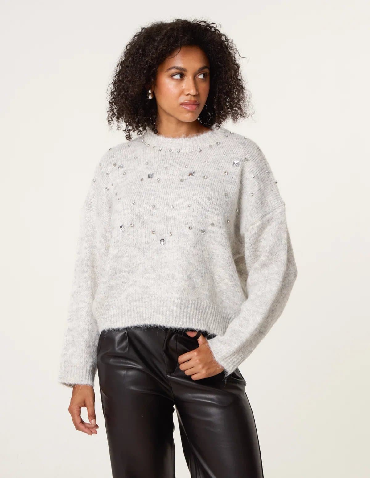 Blue Vanilla Diamante Round Neck Jumper