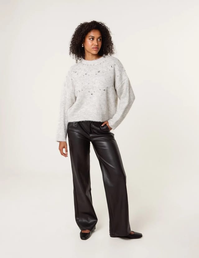 Blue Vanilla Diamante Round Neck Jumper - 2