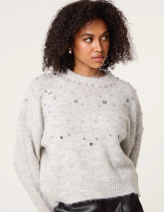 Blue Vanilla Diamante Round Neck Jumper - 3