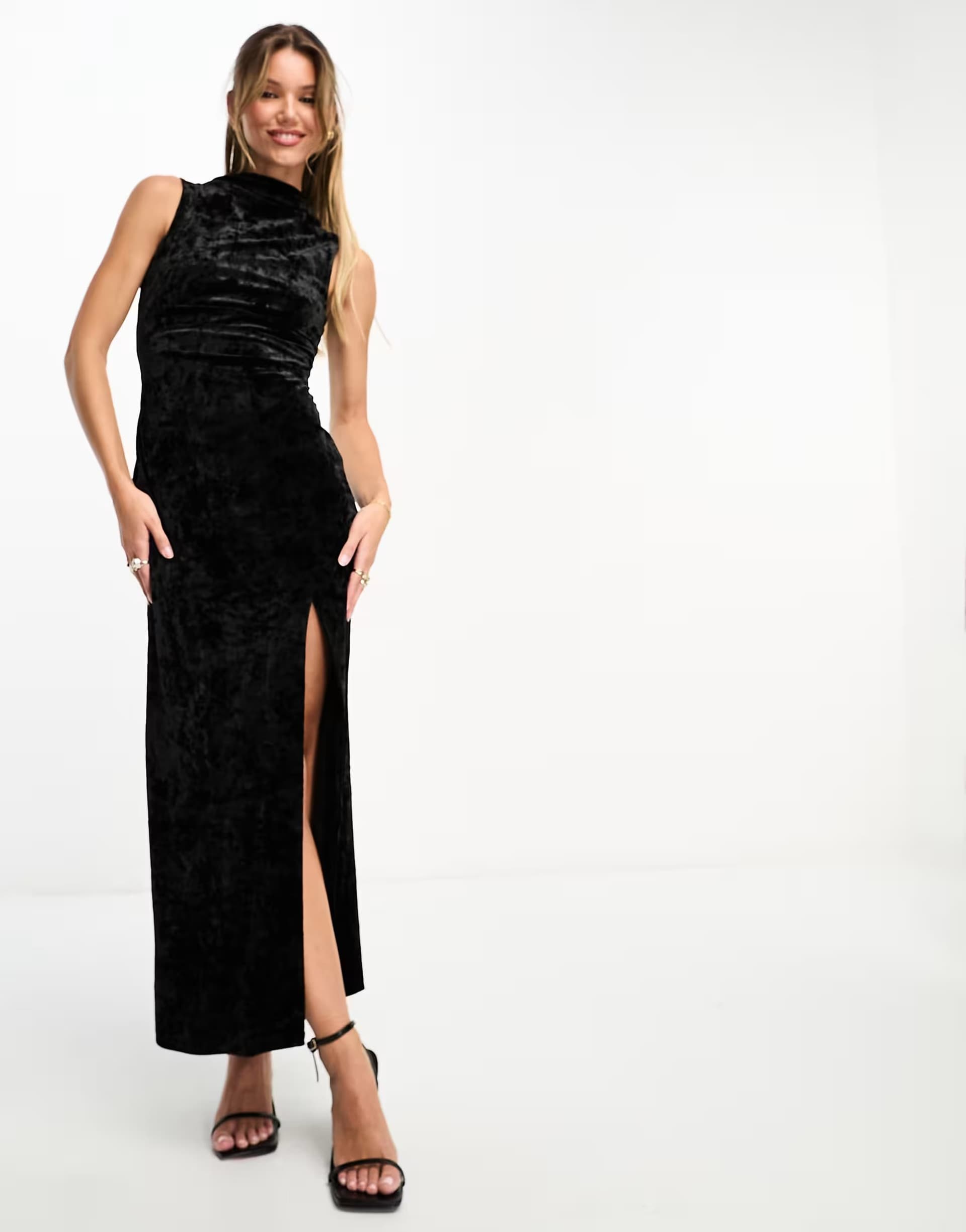 ASOS Superdry sleeveless high neck velvet maxi dress in black