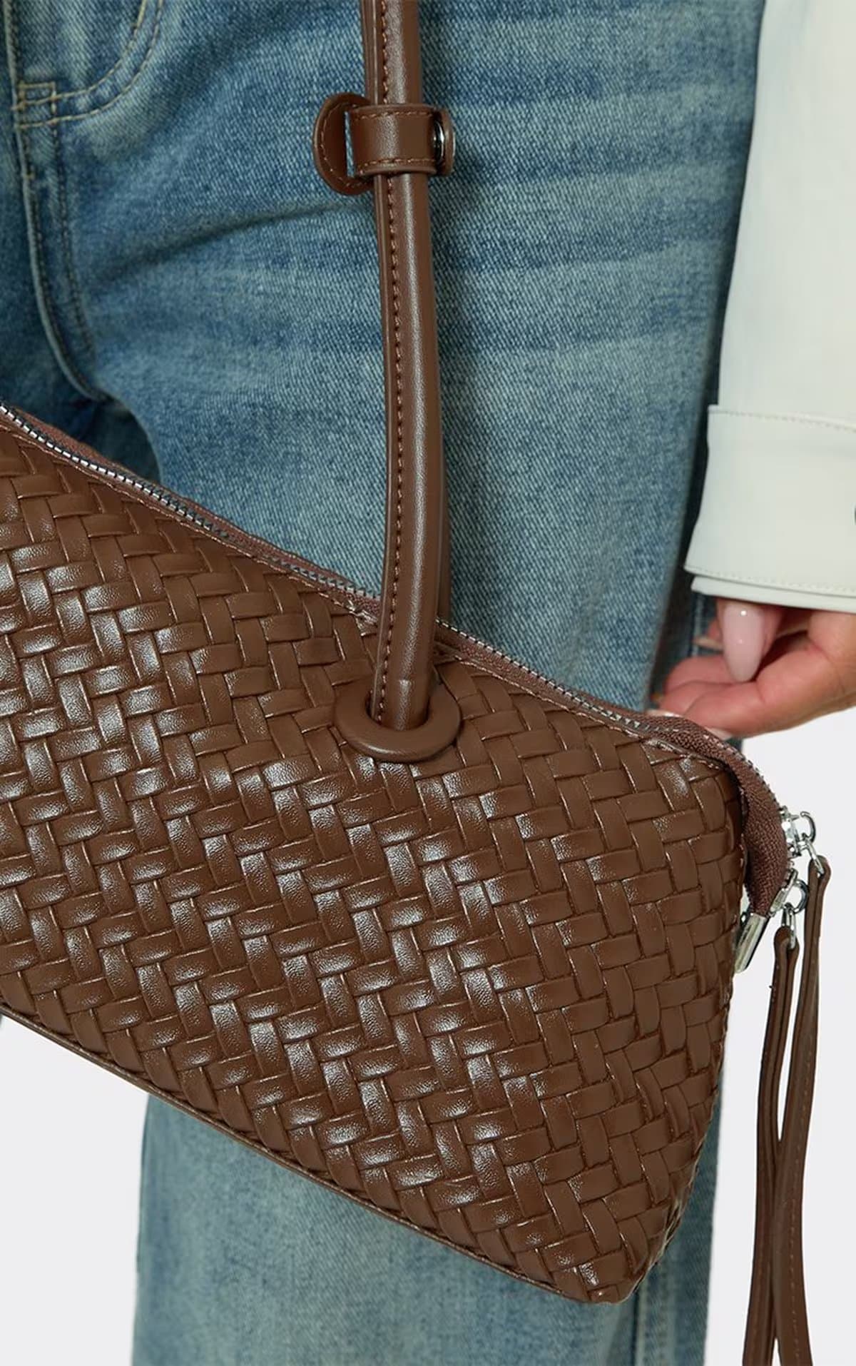 EGO Colby Woven Detail Baguette Shoulder Bag In Brown Faux Leather, Women's Size UK 0