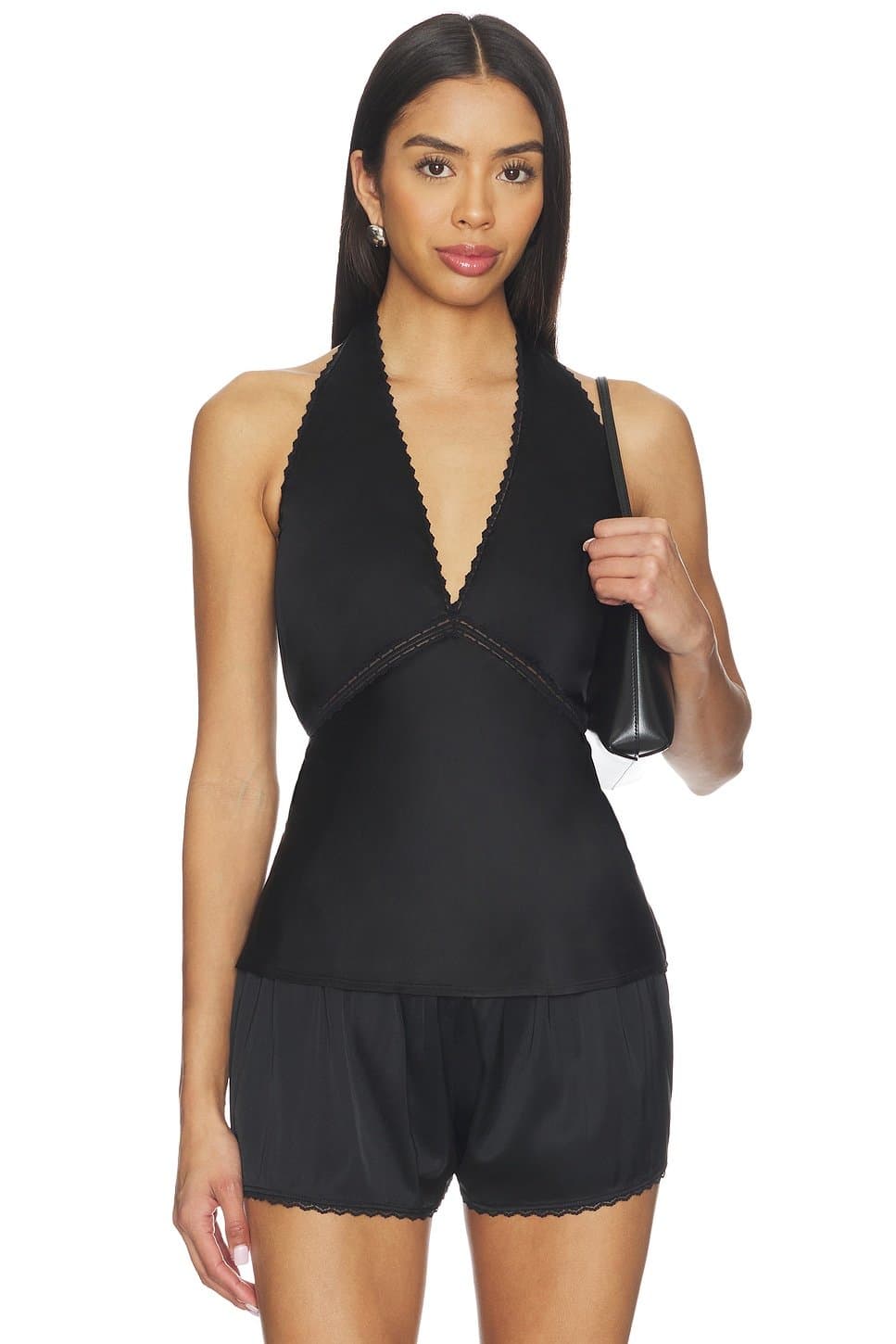 revolve Revolve Black Satin Halter Top