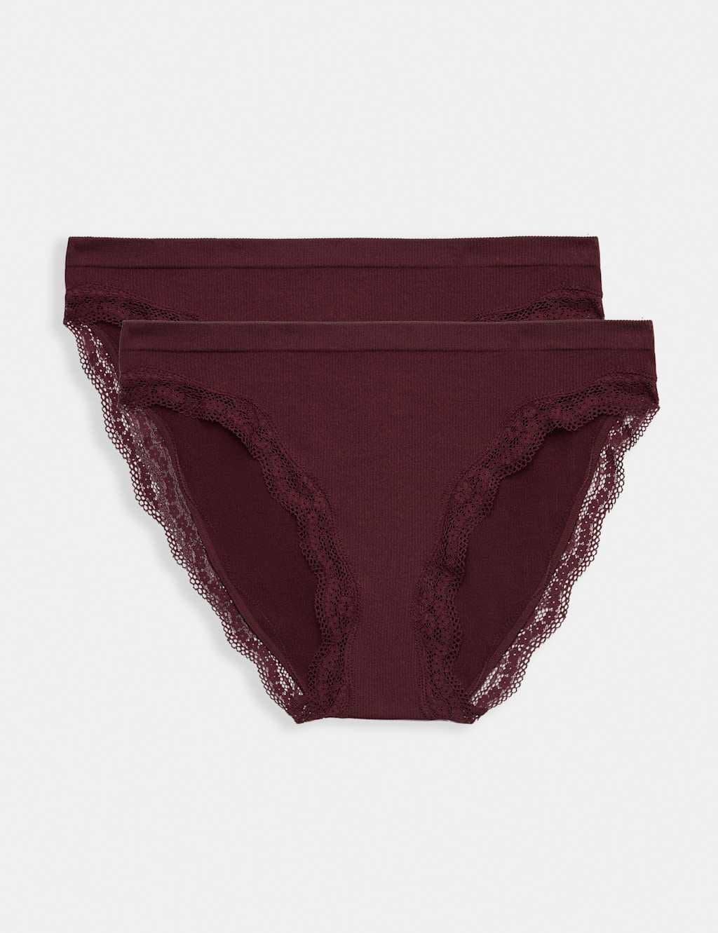 Marks & Spencer M&S 2 Pack Jasmine Lace Seamless High Leg Knickers Dark Wine