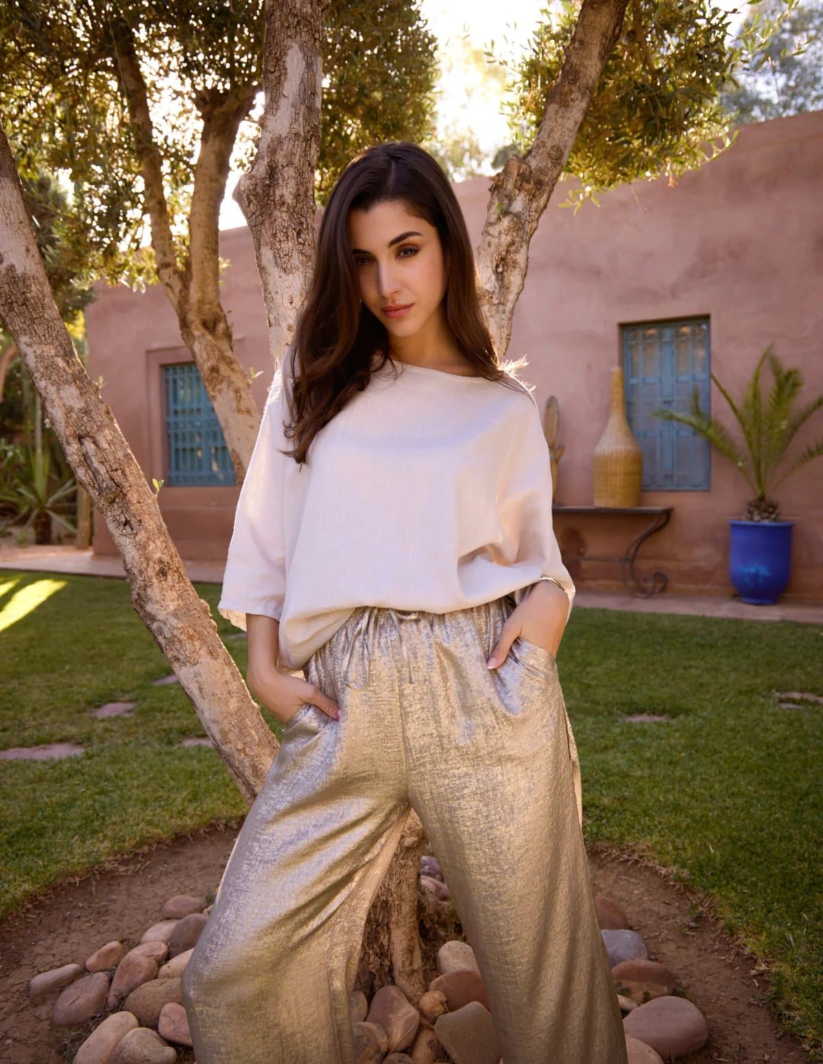 Blue Vanilla Shimmer Wide Leg Trousers