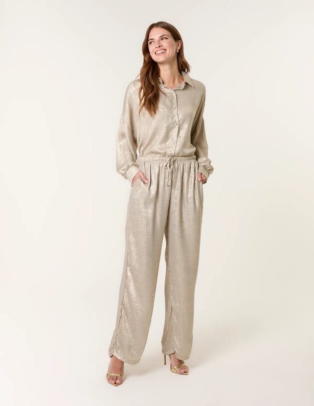 Blue Vanilla Shimmer Wide Leg Trousers - 2