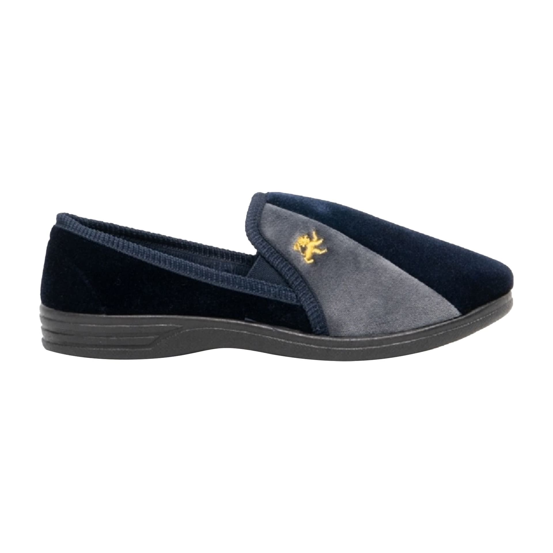Zedzzz Zedzzz Men's Aaron Twin Gusset Velour Slippers in Mid Navy