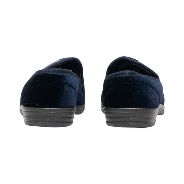 Zedzzz Zedzzz Men's Aaron Twin Gusset Velour Slippers in Mid Navy - 2