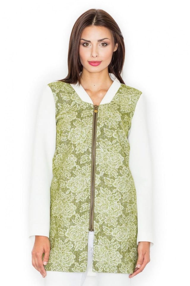 Love Lace Love Lace Women's Floral Zip Up Stand Collar Casual Coat in Green - 2