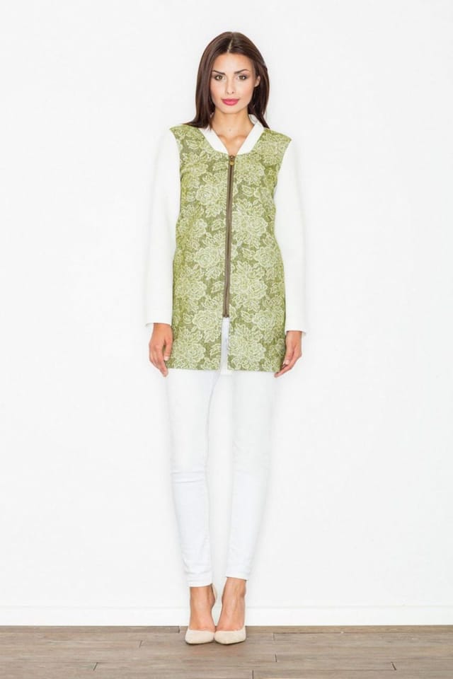 Love Lace Love Lace Women's Floral Zip Up Stand Collar Casual Coat in Green - 3