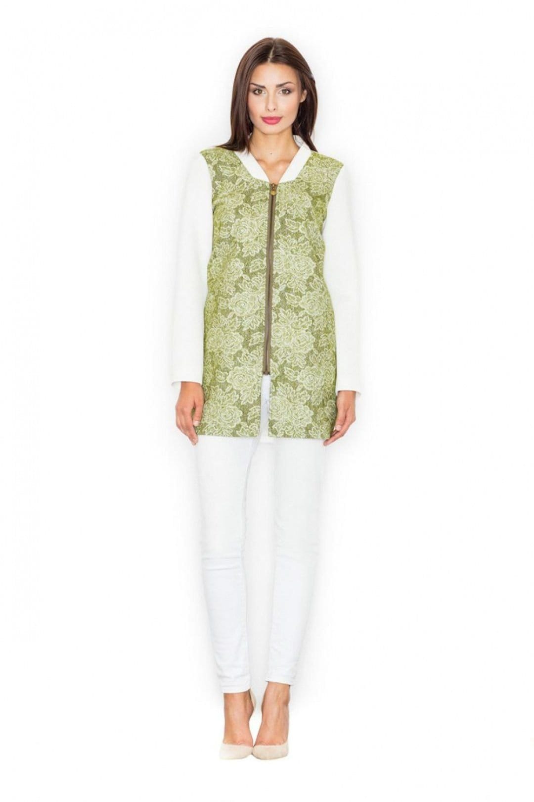 Love Lace Love Lace Women's Floral Zip Up Stand Collar Casual Coat in Green - 4