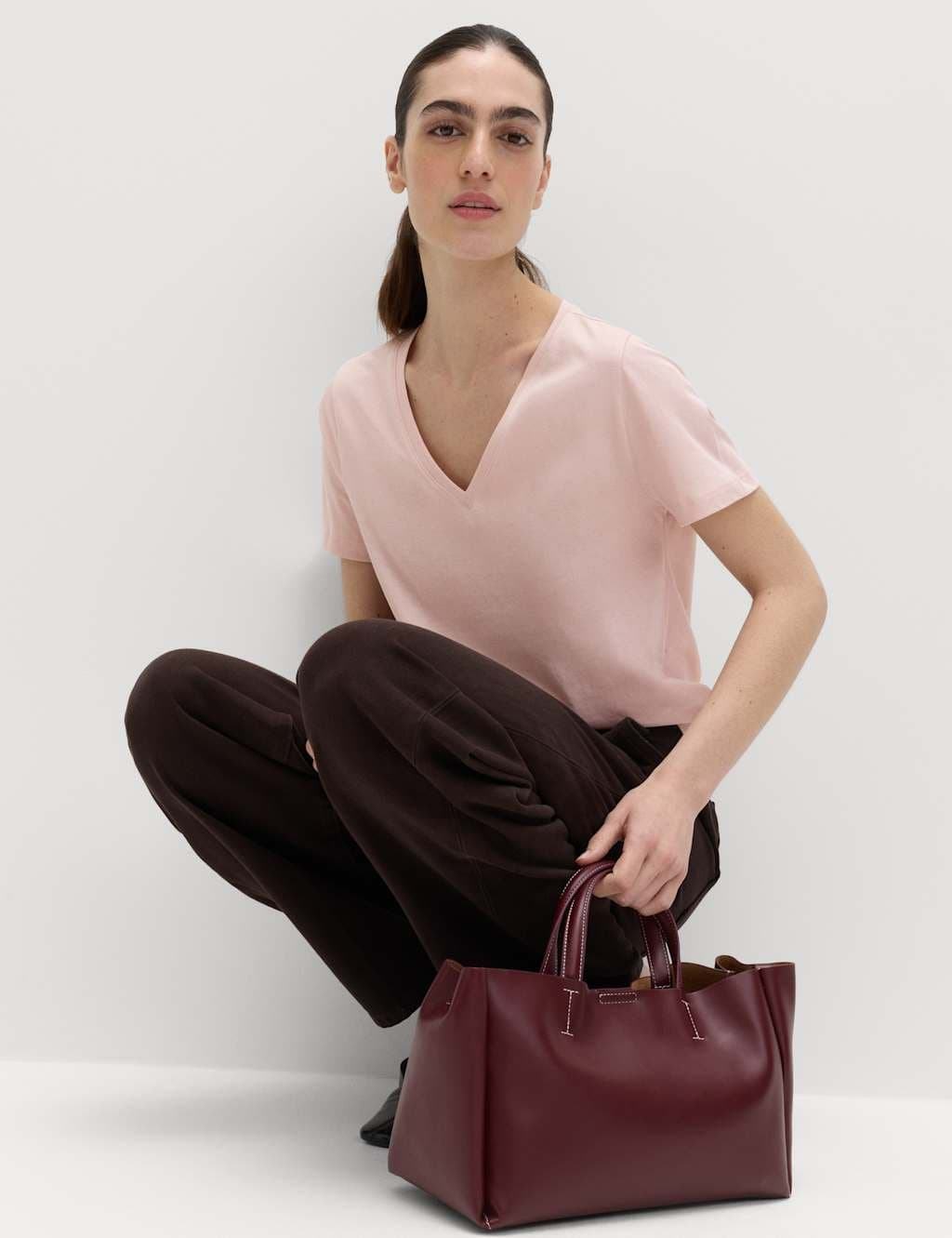 Marks & Spencer M&S Pure Cotton V-Neck T-Shirt Cool Pink