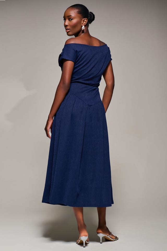 Jolie Moi Jolie Moi Women's Asymmetric Neckline Midaxi Dress in Navy - 2