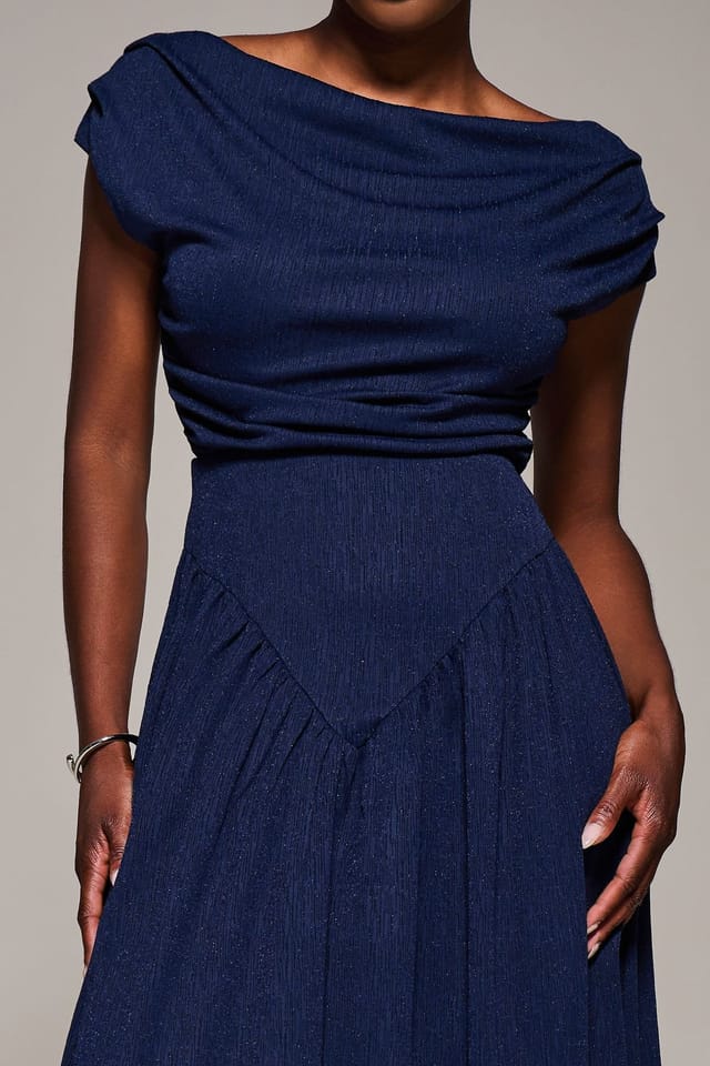Jolie Moi Jolie Moi Women's Asymmetric Neckline Midaxi Dress in Navy - 3