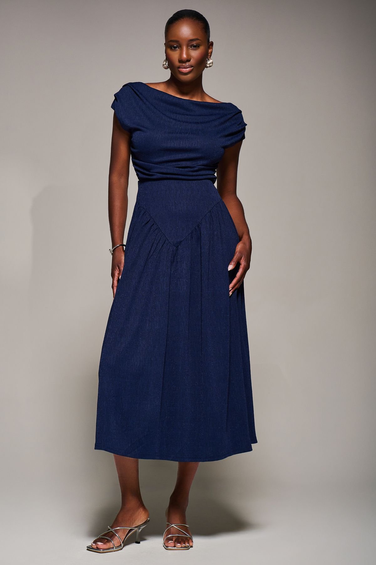 Jolie Moi Jolie Moi Women's Asymmetric Neckline Midaxi Dress in Navy - 4