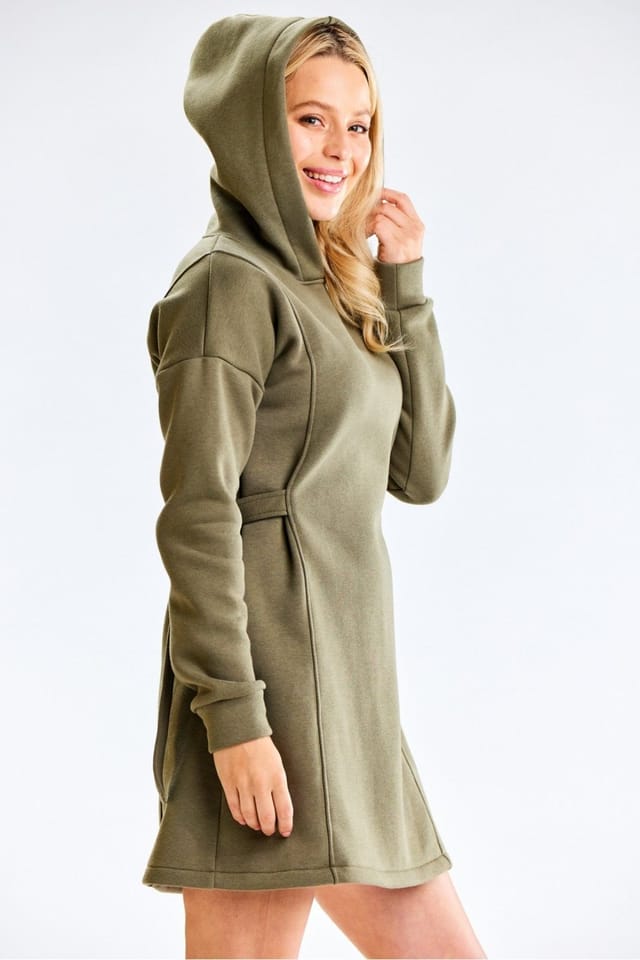 Love Lace Love Lace Women's Everyday Hooded Long Sleeve Dress Adjustable Sides in Green - 2
