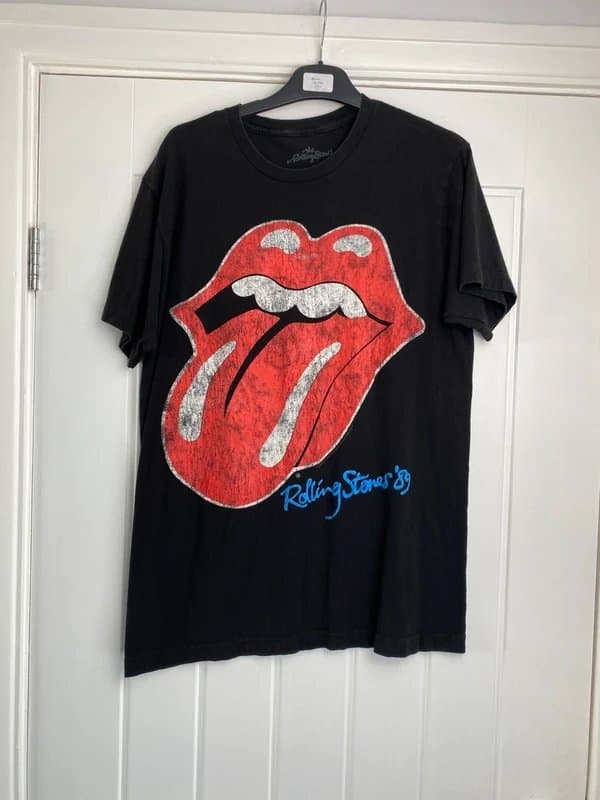 The Rolling Stones Rolling Stones ’89 Tongue Logo Black Band T-Shirt Size Medium Distressed Print