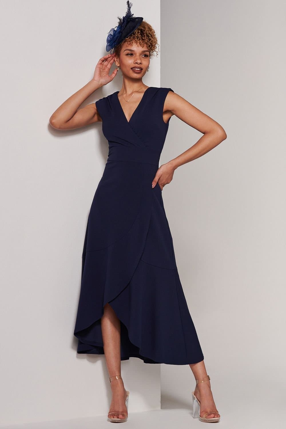 Jolie Moi Jolie Moi Women's Preslie Wrap Frill Hem Maxi Dress in Navy
