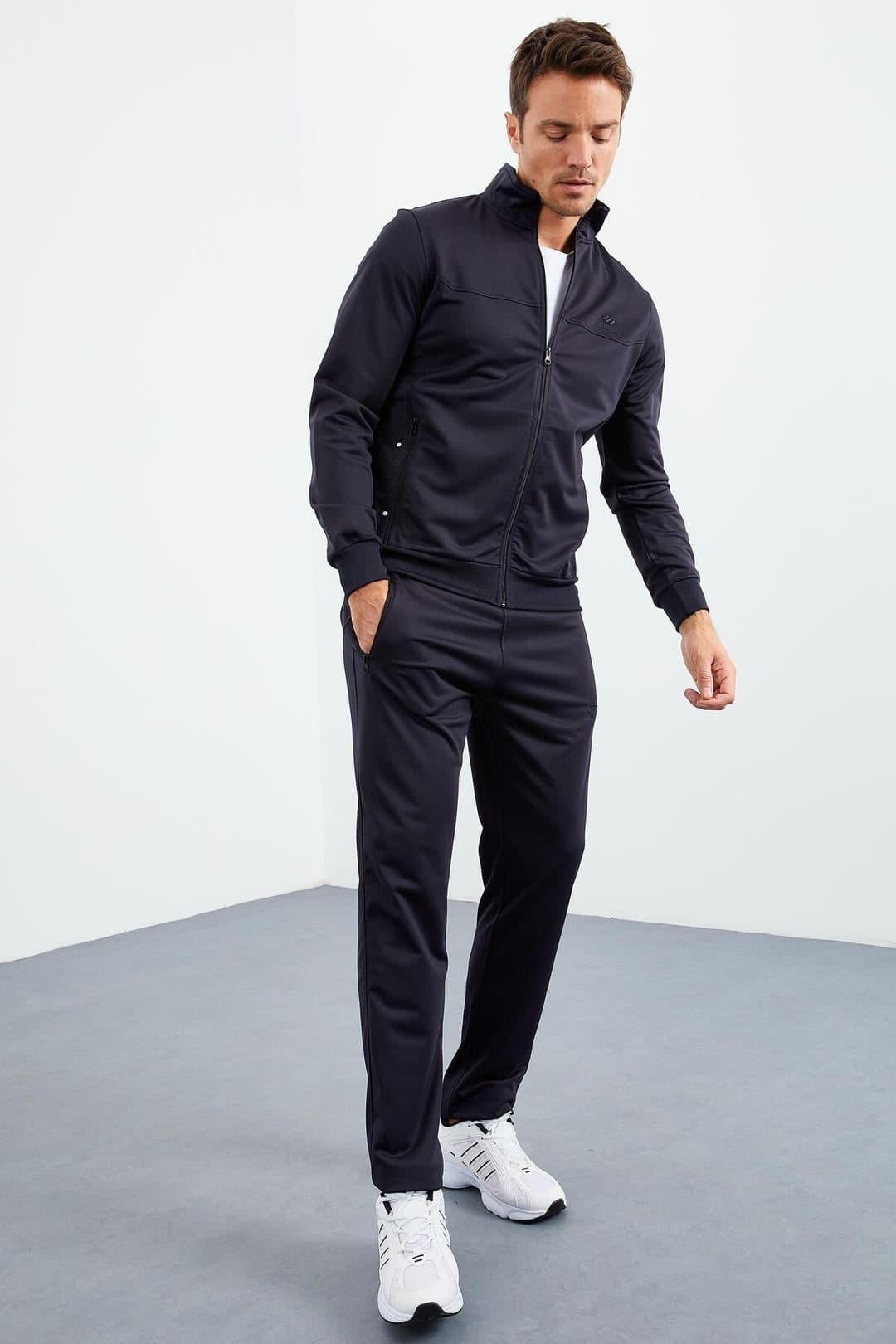 Tommy Life Tommy Life Men's Scuba Knit Active Set With Zipper Collar in Black