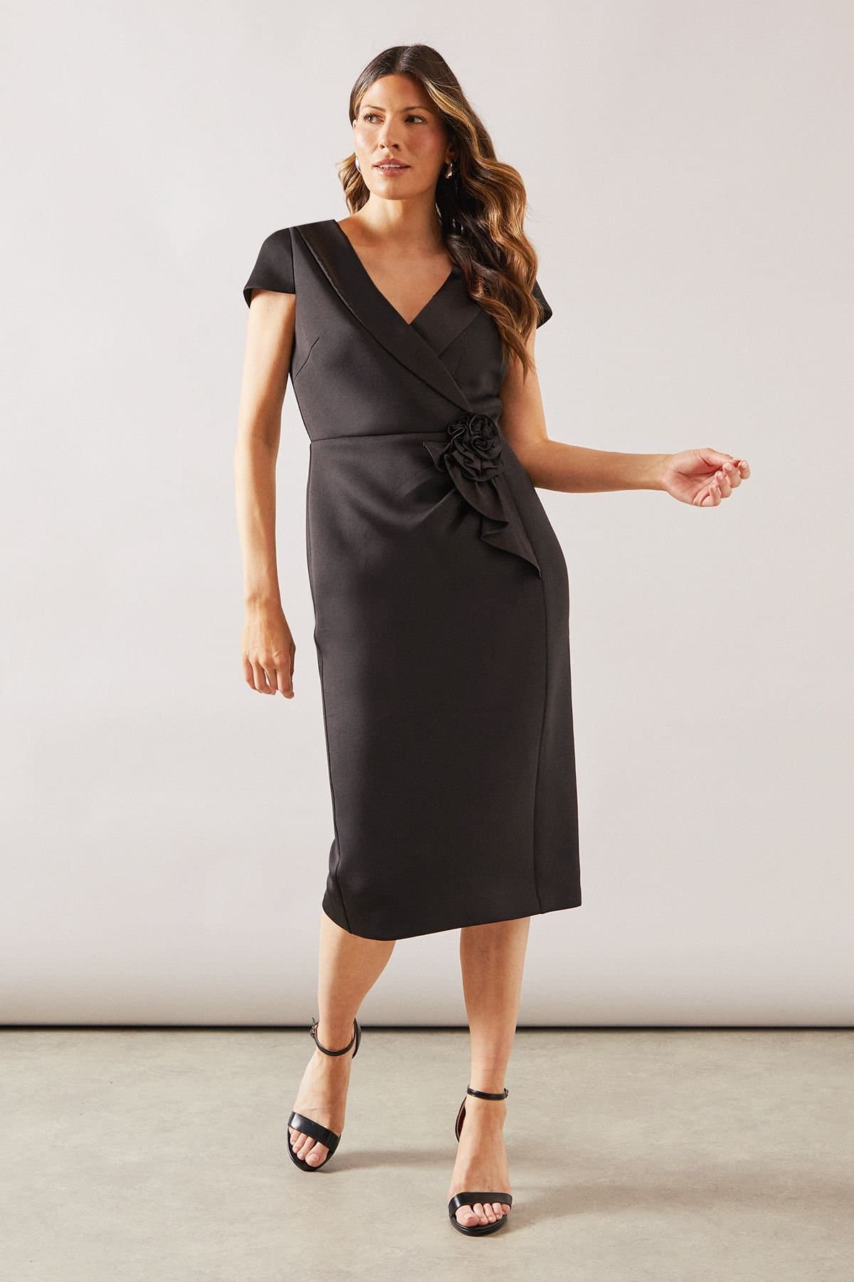 Wallis Wallis Women's Occasion Scuba Corsage Midi Dress in Black