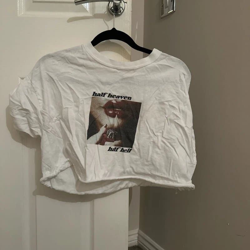 Missguided Missguided white graphic crop top half heaven half hell