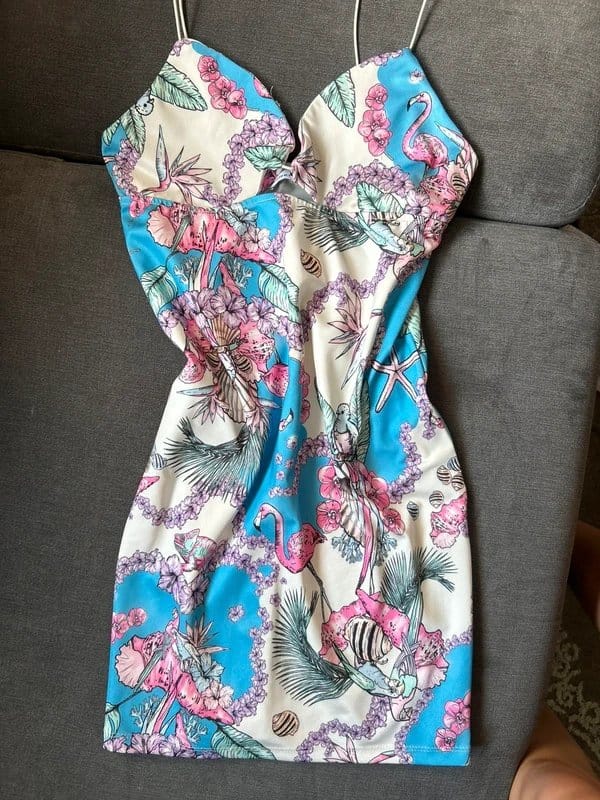 Bershka Multi Tropical Print Mini Dress