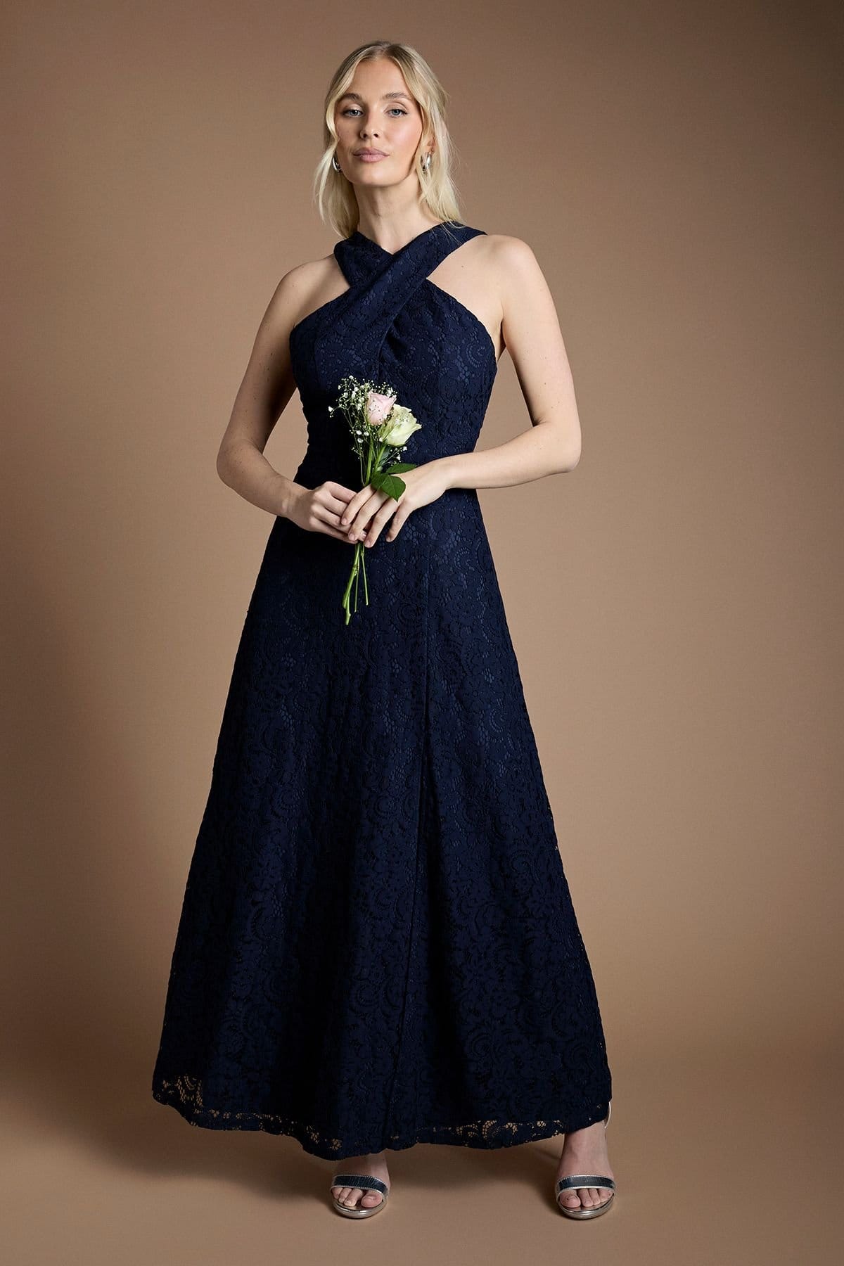 Coast Navy Lace Cross Neck Bridesmaid Maxi Dress