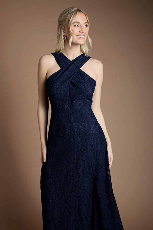 Coast Coast Women's Lace Cross Neck Bridesmaid Maxi Dress in Navy - 2