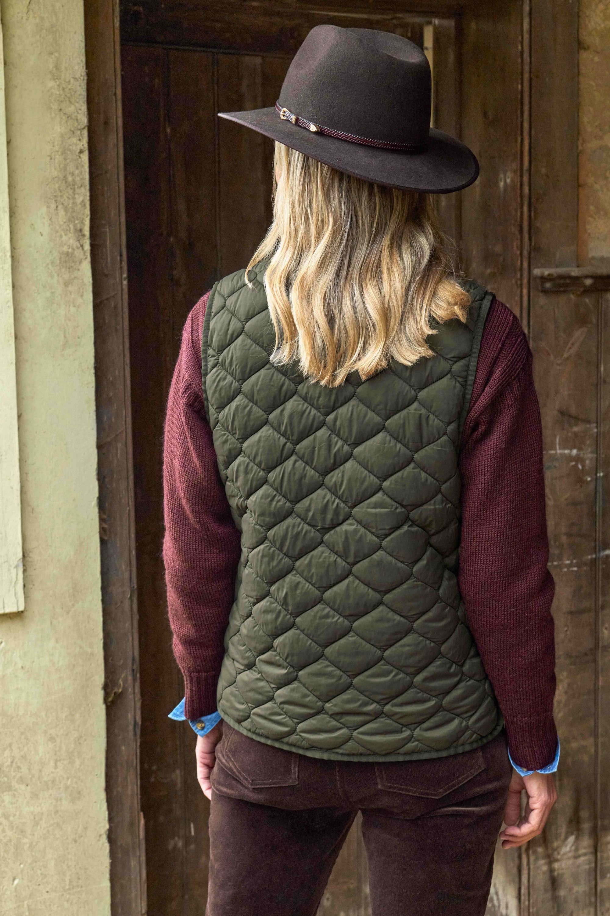 WoolOvers WoolOvers Women's Coast Quilted V Neck Puffer Gilet in Khaki - 3