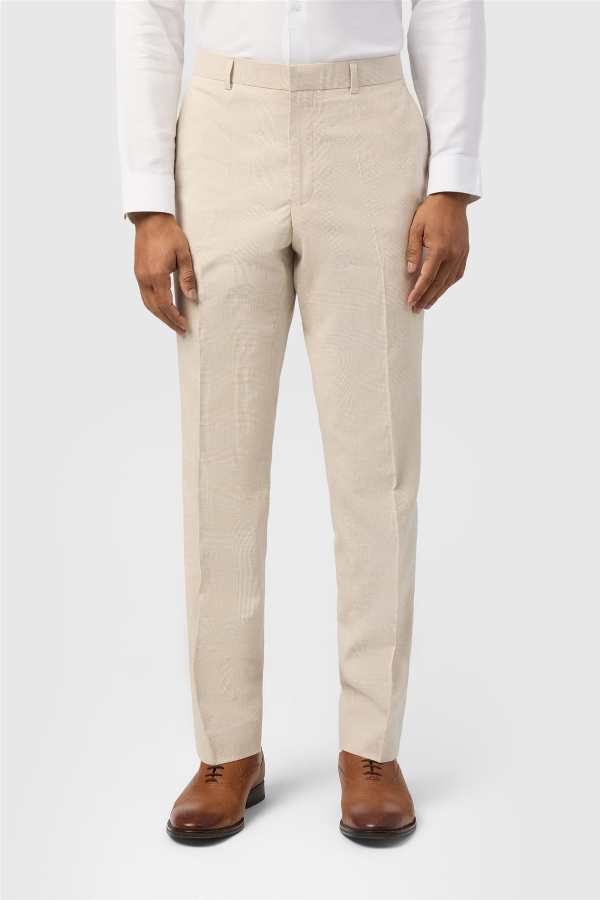 Ted Baker Ted Baker Men's Flat Fronted Checked Slim Fit Suit Trousers in Ecru