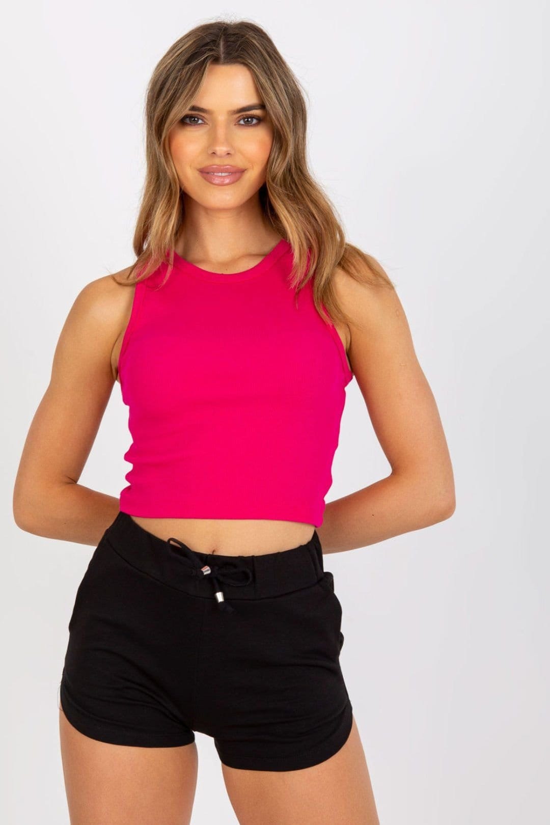 Love Lace Fuchsia Ribbed Crop Top in Pink
