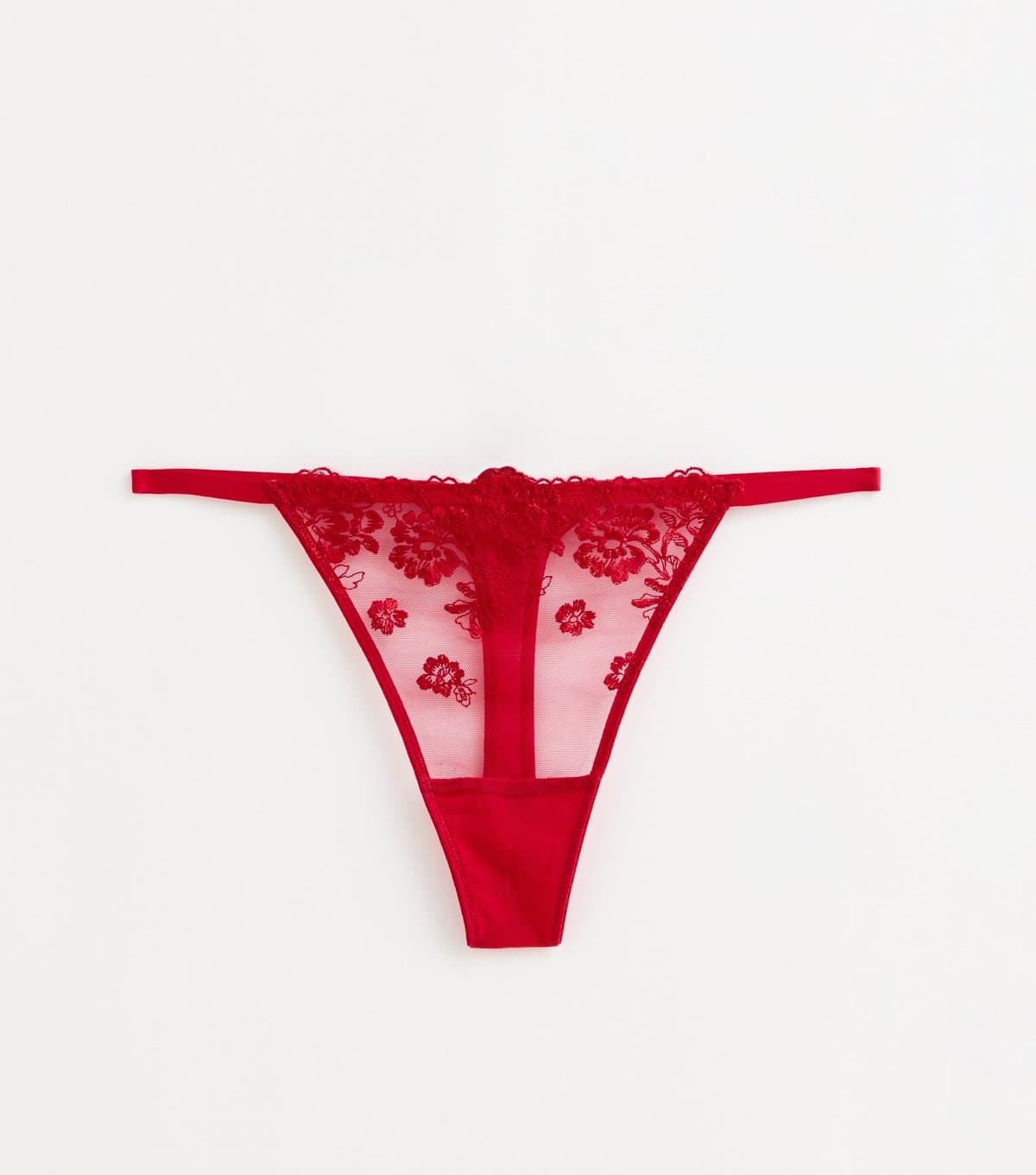 New Look Women's Red Floral Embroidered Mesh Thong New Look