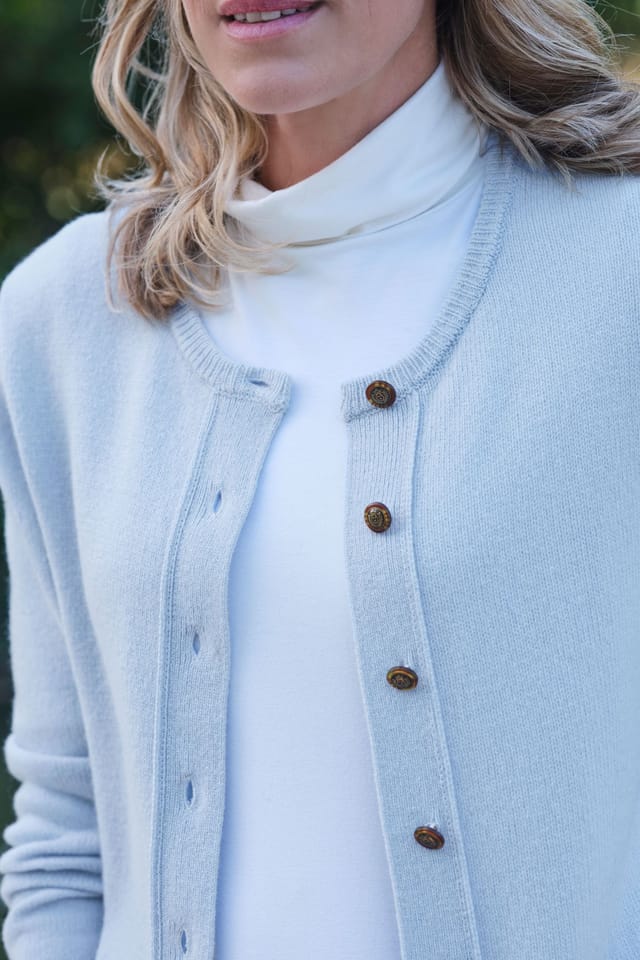 WoolOvers WoolOvers Women's Lambswool Crew Neck Cardigan in Light Blue - 2