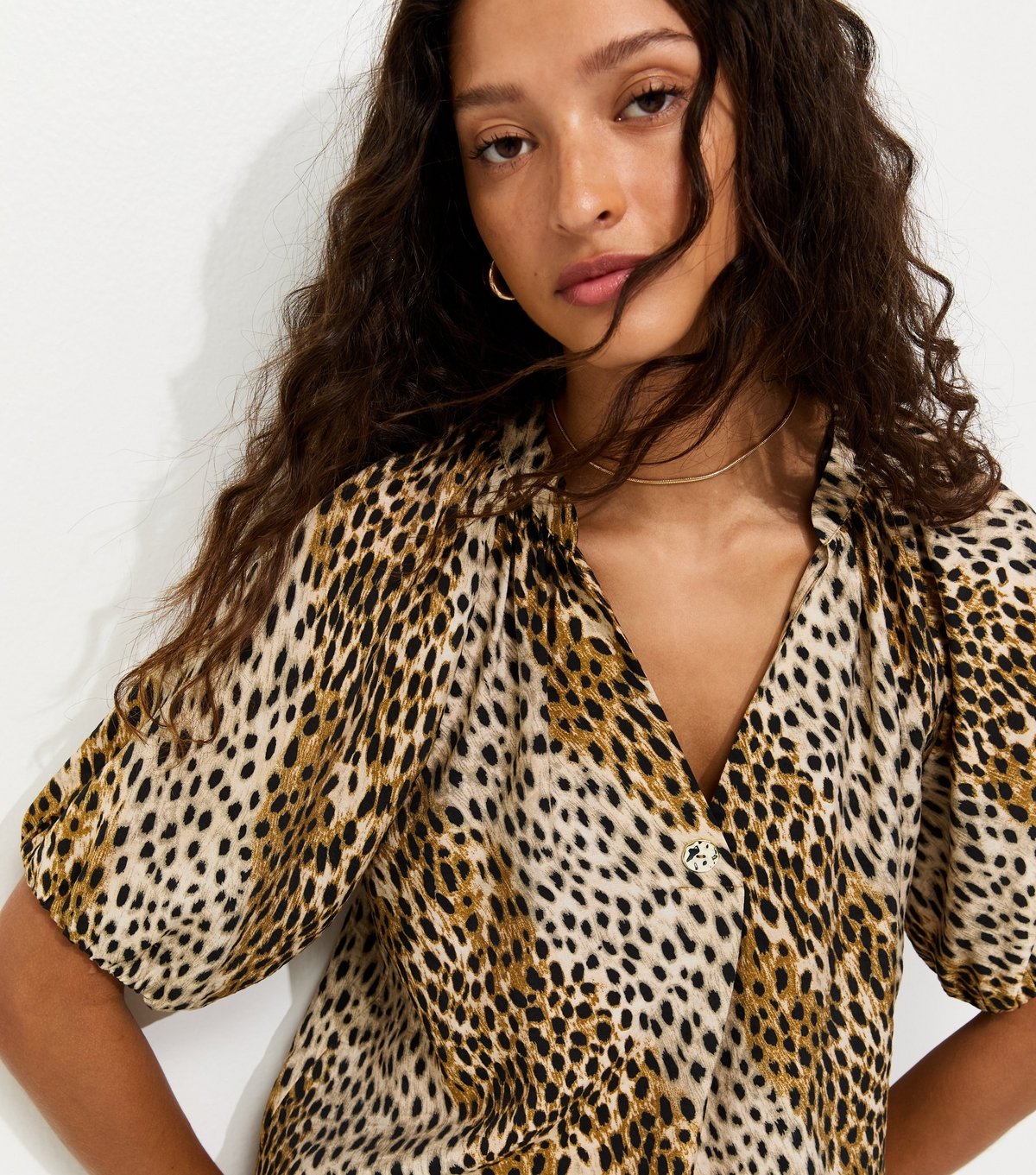 New Look Women's Brown Animal Print Puff Sleeve Blouse New Look - 2