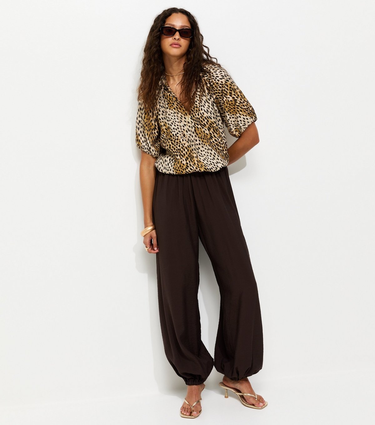 New Look Women's Brown Animal Print Puff Sleeve Blouse New Look - 3