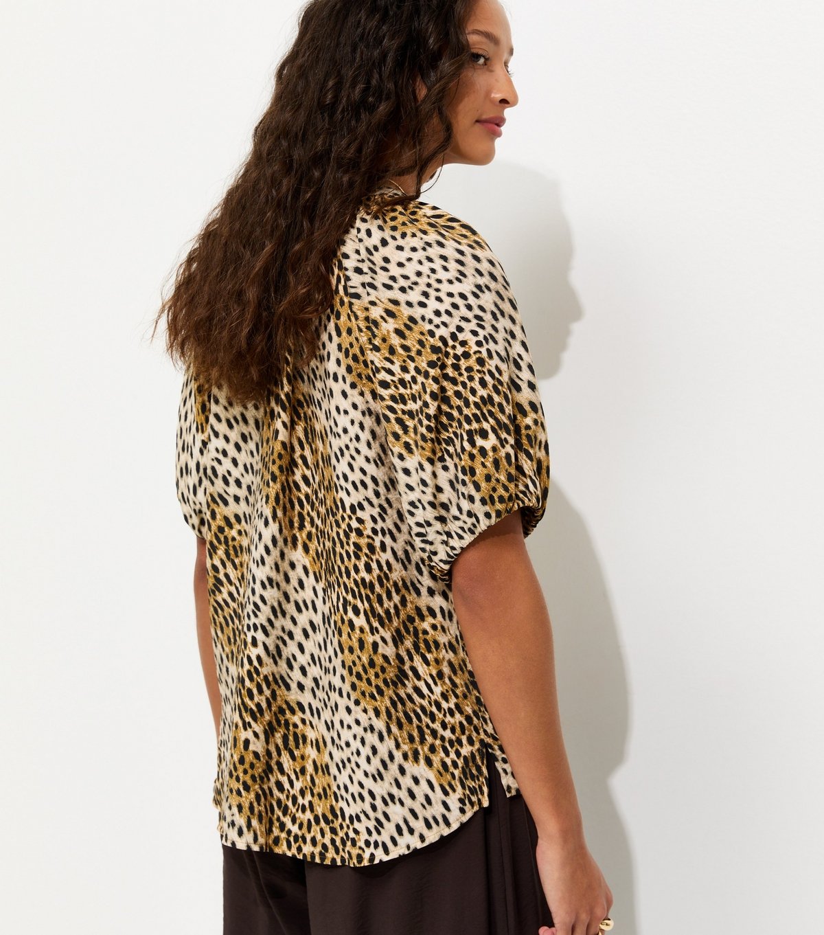 New Look Women's Brown Animal Print Puff Sleeve Blouse New Look - 4