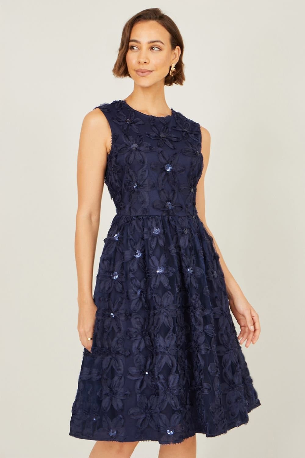 Yumi Yumi Women's Navy Sequin Floral Applique Skater Dress