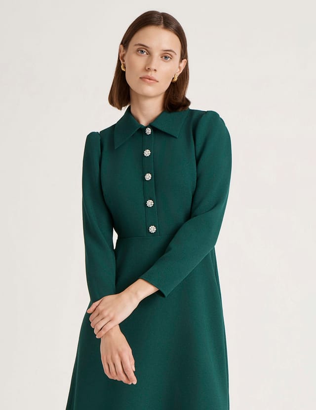 Finery London Finery London Women's Lucia Crepe Collared Midi Dress in Bottle Green - 2