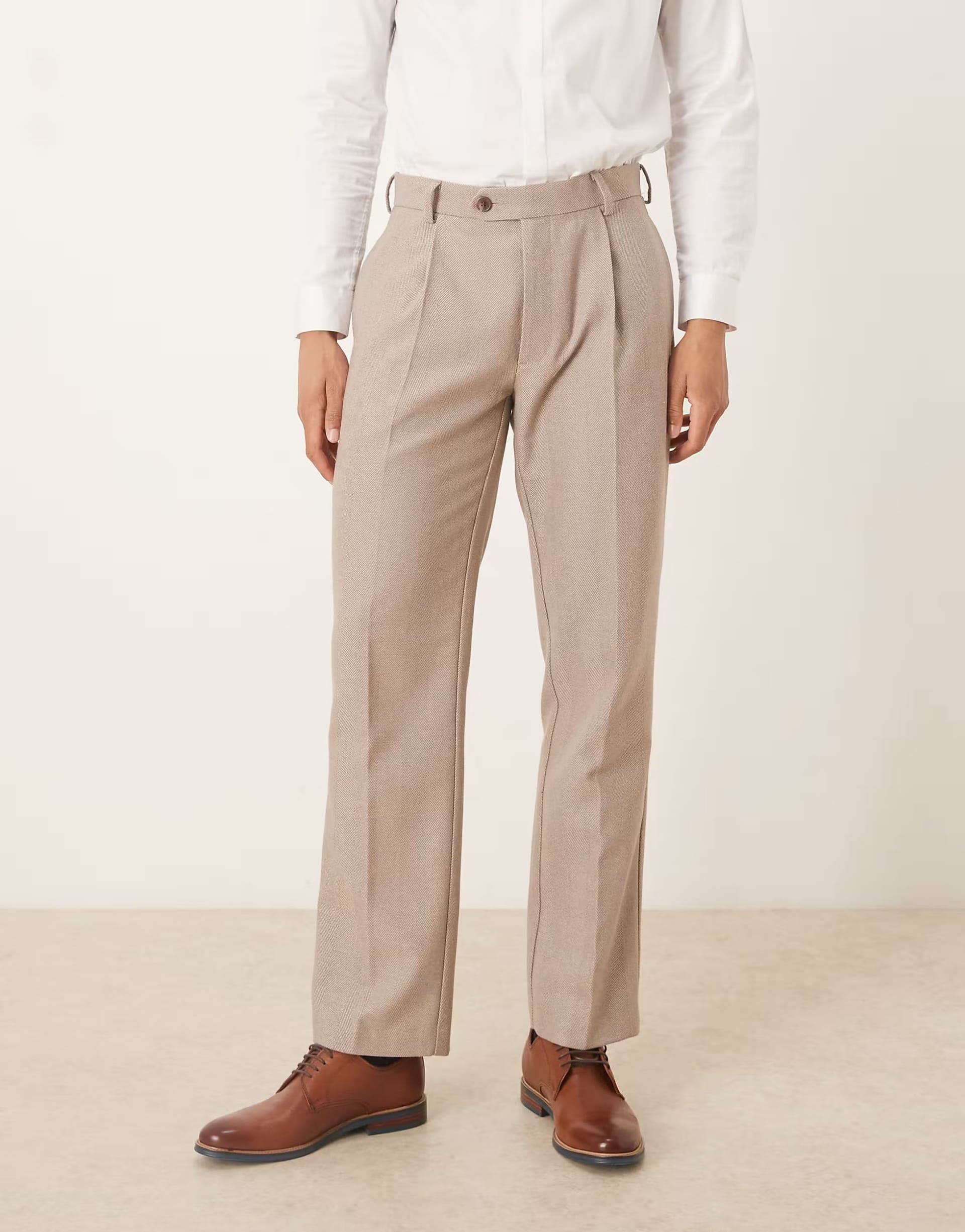 ASOS DESIGN Beige Wool Straight Leg Trousers