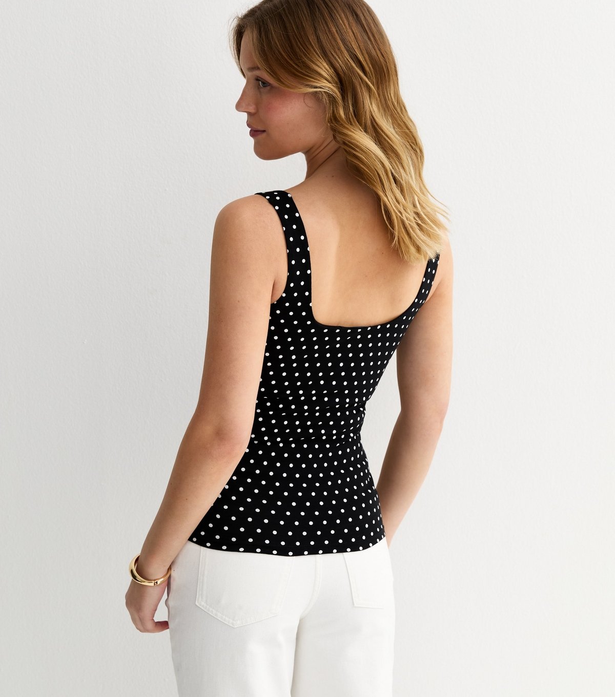 New Look Women's Black Polka Dot Square Neck Vest Top New Look - 4