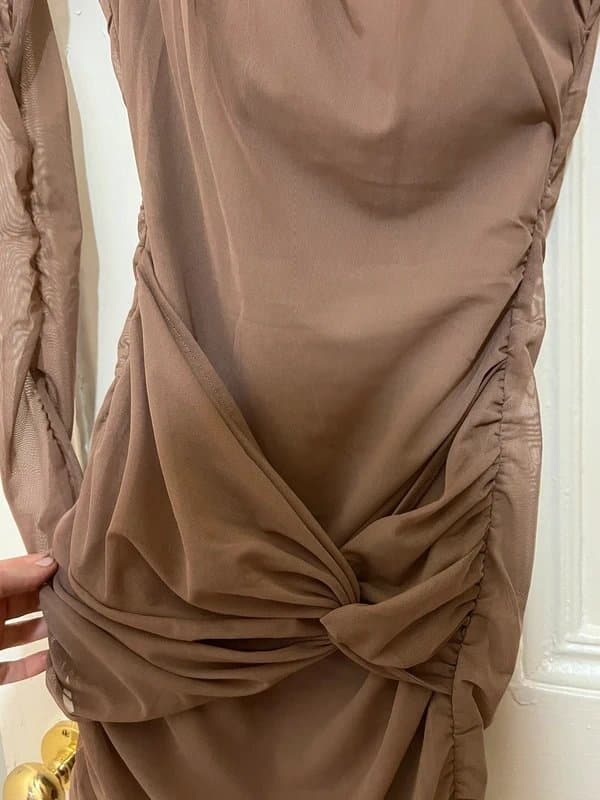 Bershka Gathered tulle long sleeve mini dress